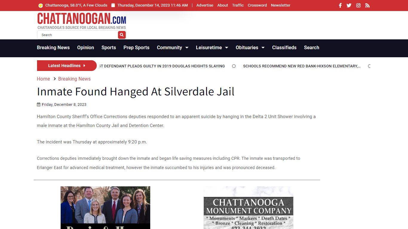 Inmate Found Hanged At Silverdale Jail - Chattanoogan.com